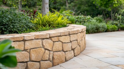 Stone Wall with Lush Garden, Landscaping ,RetainingWall