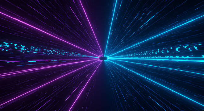 Neon tunnel with pink and blue light streaks abstract
