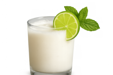 Creamy lime mint drink with frothy foam in a glass, a refreshing summer beverage with transparent background