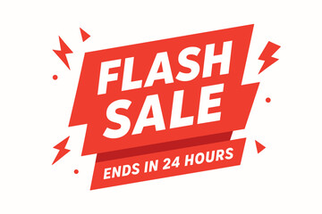 Flat vector banner design text Sale subtitle Ends 24 hours bold geometric font red and white palette