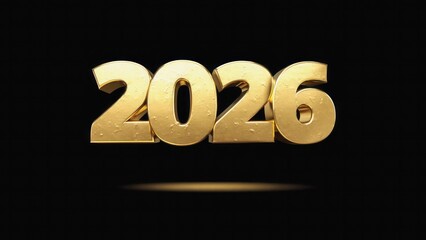  Thick gold 3D &ldquo;2026&rdquo; with shadows on a black background
