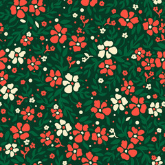 Floral Red and Green Christmas Seamless Pattern Design