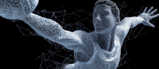 Digital wireframe volleyball player