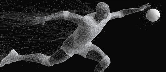 Digital wireframe volleyball player