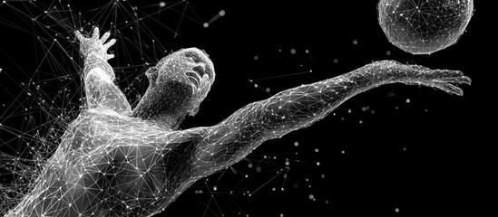 Digital wireframe volleyball player