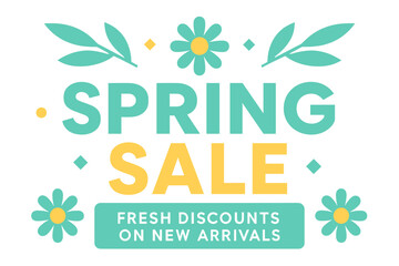 Flat vector banner design text Spring Sale subtitle Fresh discounts on new arrivals bold geometric font mint and palette