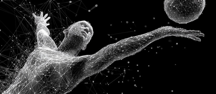Digital wireframe volleyball player - Powered by Adobe