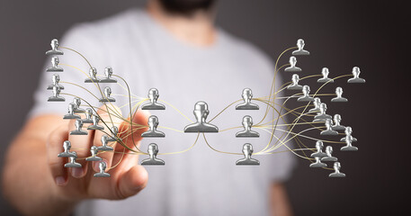 Concept of communication, global networking and teamwork. Symbolic representation of people connected via digital channels. Representing concept