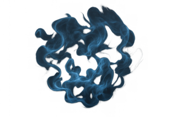 Blue smoke dissolving, abstract ethereal vapor swirling on transparent background, gas effect, fog movement