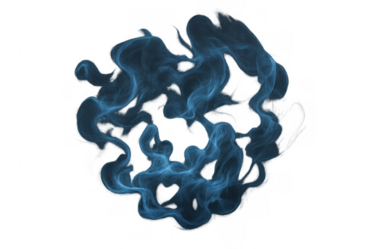 Blue smoke dissolving, abstract ethereal vapor swirling on transparent background, gas effect, fog movement