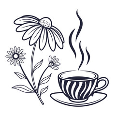 A cup of hot tea with chamomile flowers isolated on