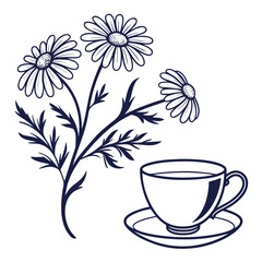 A cup of herbal tea with chamomile flowers isolated on