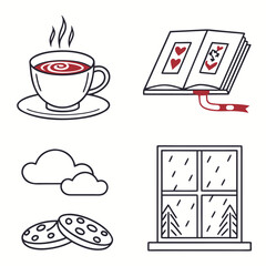 Cozy winter elements isolated on drawing illustration