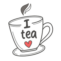 I love tea cup with heart isolated on, hand drawn style