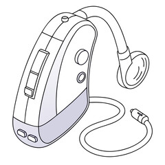 Behind the ear hearing aid with charging cable isolated on