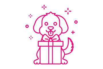 A cheerful puppy sits behind a beautifully wrapped gift with an adorable bow tie