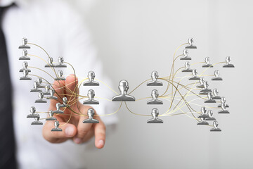 Digitally created network connections representing teamwork, people, communication, relationships and the concept of a team. Digital structure f