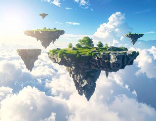 Floating Rocky Landscape Above the Clouds &ndash; Photorealistic CGI HD Scene