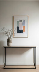 Minimal hallway console with dried stems and soft neutral interior