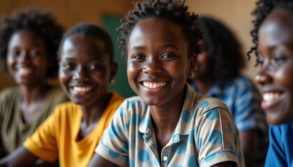Group of African students in classroom during lesson learning together with notebooks and books