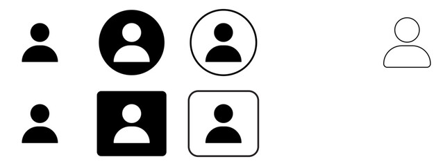 User profile avatars and person icons set, diverse black and white ui graphic elements.