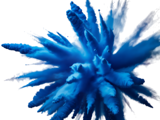 Explosion of vibrant blue powder isolated on transparent background