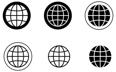 Minimalist globe icons vector set for website, internet, and global communication concept