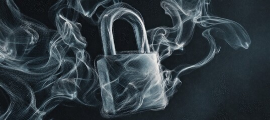 Smoke-Formed Padlock Icon on Steel Background for Cybersecurity Branding
