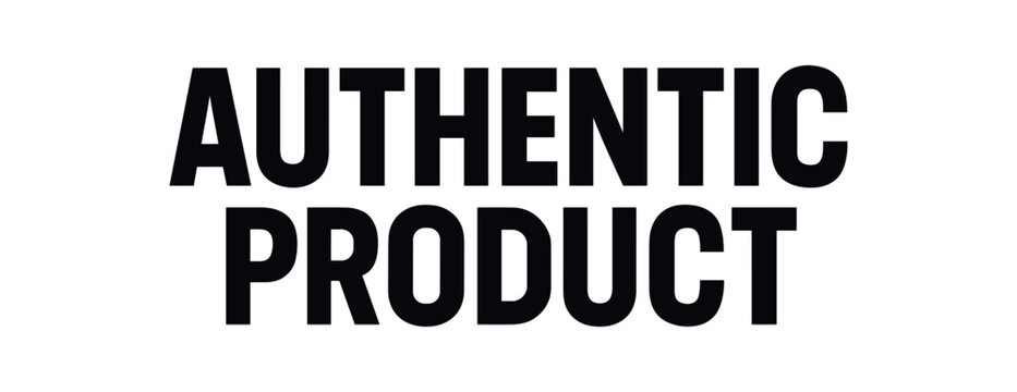 Clean bold typography with text AUTHENTIC PRODUCT bold geometric font symmetric composition isolated on white background minimal organic branding design