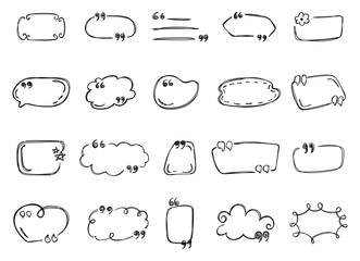 Label frame doodle talk outline set showing various hand drawn bubbles and dialogue frames used for decoration, message design, and creative communication projects