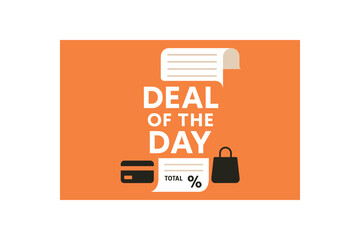 flat vector banner with text DEAL OF THE DAY receipt slip curling from top line items shows % OFF icons for card/bag minimal commerce metaphor