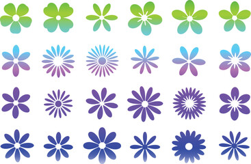 Colorful gradient floral pattern collection, abstract flower petal vector design, spring blossom illustration, nature background, decorative botanical elements for design, artwork