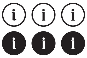 Info icons set. Info button. Information info signs. Info symbol. Six information icons in circles provide a clear symbol for help and support.