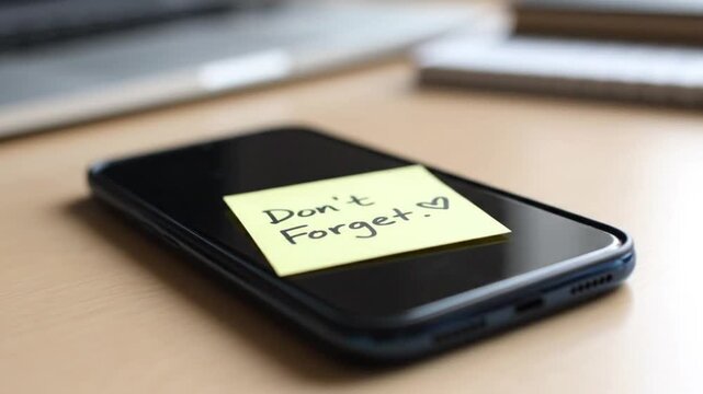 Sticky note with 'Don't Forget!' on a smartphone screen for reminders