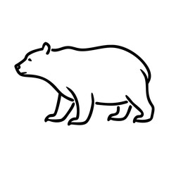 Obraz premium Simple bear silhouette as outline illustration on white background. Bear silhouette in minimalist style provides a graphic representation of wildlife, ideal for logos, emblems, and decorative designs.