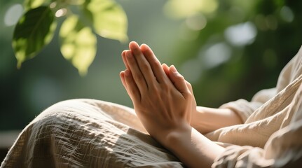 Hands Together in Prayer for Meditation and Connection with Nature