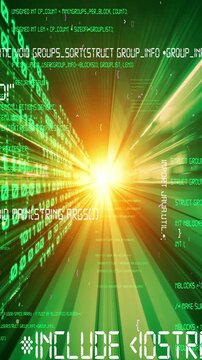 Software development, application programming code and tacit computer coding . Concept of smart digital transformation and technology disruption that changes global trends in new information era .