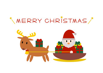 トナカイとソリに乗るサンタのクリスマスベクターイラスト