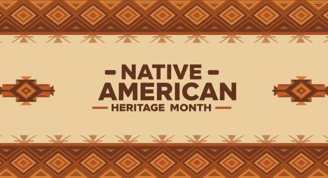 native american heritage month background with traditional ethnic patterns. geometric tribal ornament in earthy tones. celebration of indigenous culture. poster, banner, website header.