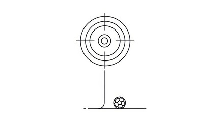 Conceptual illustration of a soccer ball positioned to hit a target accurately showing focus