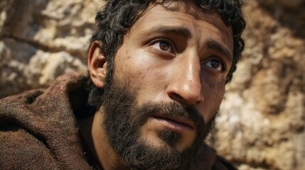 Close-up portrait of historical Jesus of Nazareth depicting deep emotions and expressions