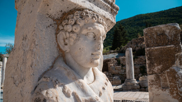Ancient Marble Bust in Ephesus Archeological Site