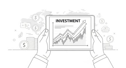 Investment growth analysis using a digital tablet with financial charts, ideal for global market
