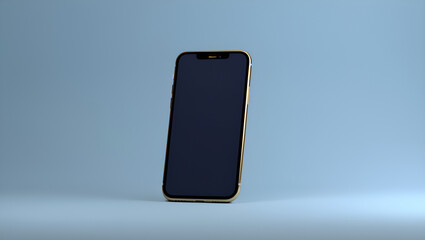 Golden rimmed modern mobile device on a soft blue background, showcasing its sleek design and technological sophistication, Generative AI