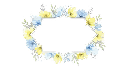 Watercolor floral frame with blue and yellow flowers isolated on for wedding invitations and greeting cards design