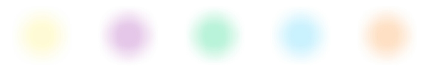 An abstract arrangement of five vertical, oval, soft-focus, blurred spots of pastel colors (yellow, lavender, mint green, light blue, peach), suggesting softness, light, and abstract beauty