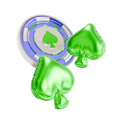 3D illustration of a casino chip featuring a spade suit and a balloon spade.