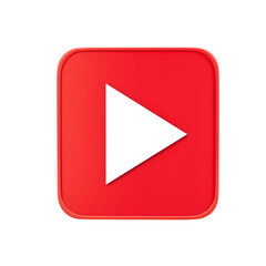 Simple Red Square Play Button Icon Illustration on a transparent background.