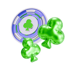 3D illustration of a casino chip featuring a club suit and a balloon club.