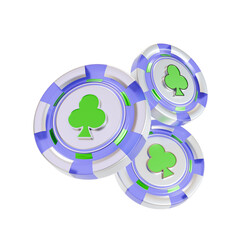 3d illustration of poker chips with club suit on top.